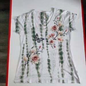 Essential by Milano lightweight blouse white with floral design women's size M